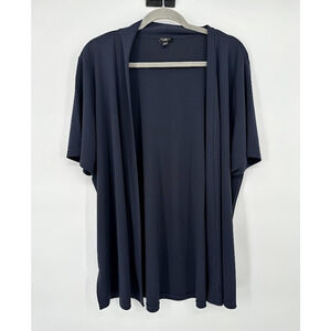 Talbots Open Front Short Sleeve Liquid Knit Cardigan Navy Blue Petites 2X 2XP